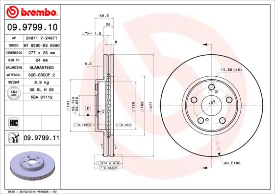 Brembo 09.9799.10 - Тормозной диск autosila-amz.com
