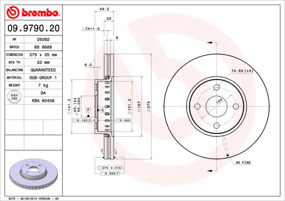 Brembo 09.9790.20 - Тормозной диск autosila-amz.com