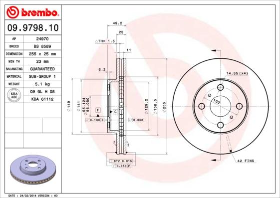 Brembo 09.9798.10 - Тормозной диск autosila-amz.com