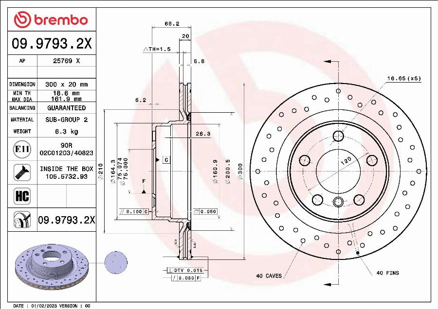 Brembo 09.9793.2X - Тормозной диск autosila-amz.com