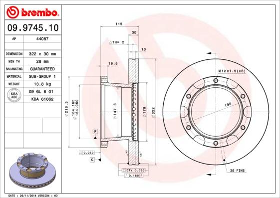Brembo 09.9745.10 - Тормозной диск autosila-amz.com