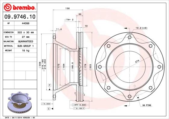 Brembo 09.9746.10 - Тормозной диск autosila-amz.com