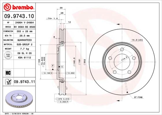 Brembo 09.9743.10 - Тормозной диск autosila-amz.com