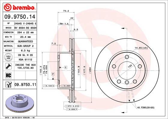 Brembo 09.9750.11 - Тормозной диск autosila-amz.com