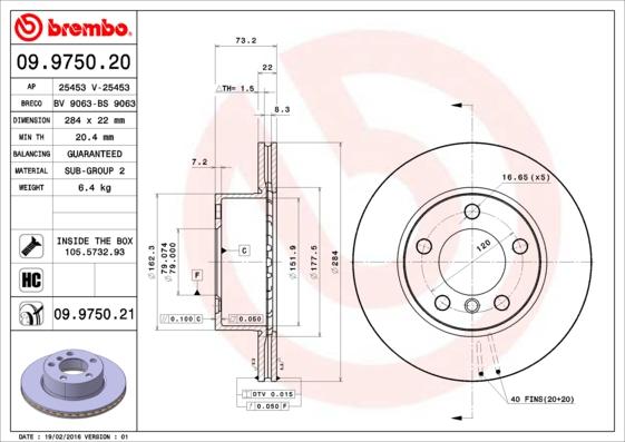 Brembo 09.9750.21 - Тормозной диск autosila-amz.com