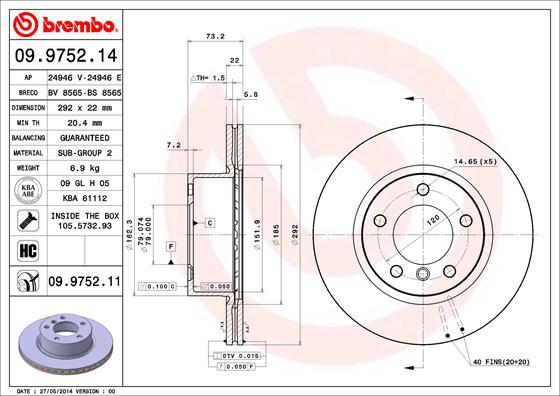 Brembo 09.9752.11 - Тормозной диск autosila-amz.com