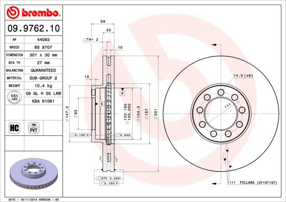 Brembo 09.9762.10 - Тормозной диск autosila-amz.com