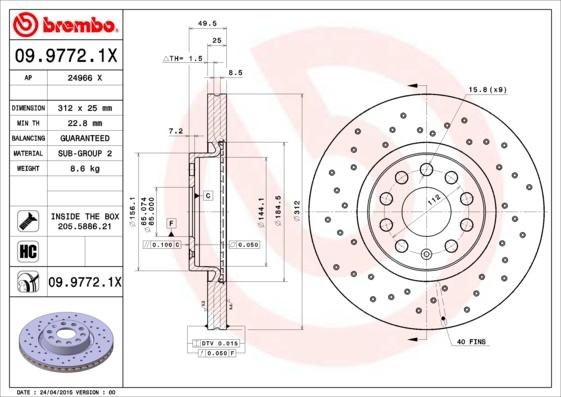 Brembo 09.9772.1X - Тормозной диск autosila-amz.com