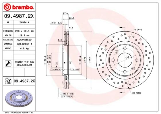 Brembo 09.4987.2X - Тормозной диск autosila-amz.com