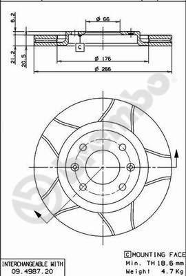 Brembo 09.4987.76 - Тормозной диск autosila-amz.com