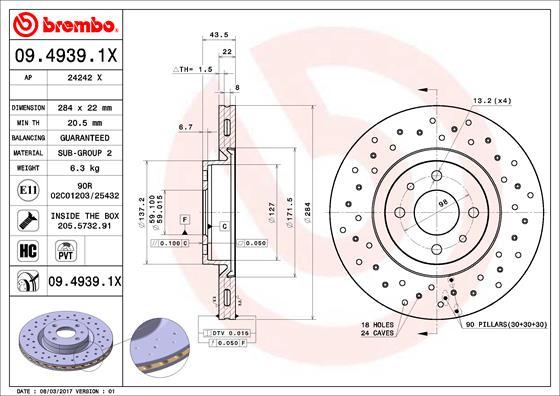Brembo 09.4939.1X - Тормозной диск autosila-amz.com