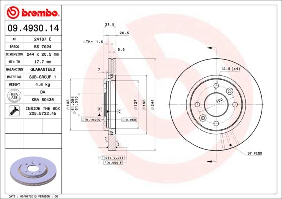 Brembo 09.4930.14 - Тормозной диск autosila-amz.com