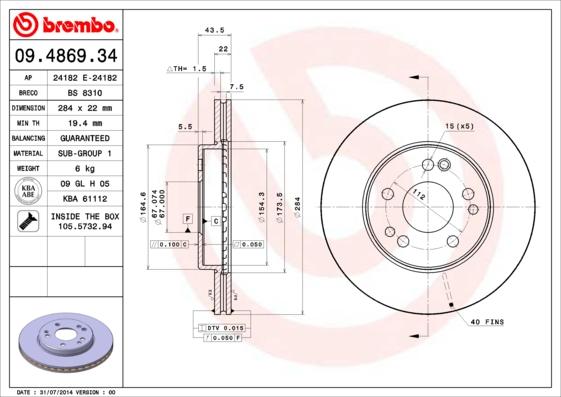 Brembo 09.4869.34 - Тормозной диск autosila-amz.com