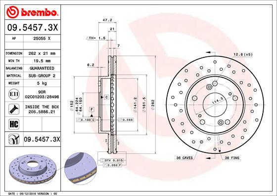 Brembo 09.5457.3X - Тормозной диск autosila-amz.com