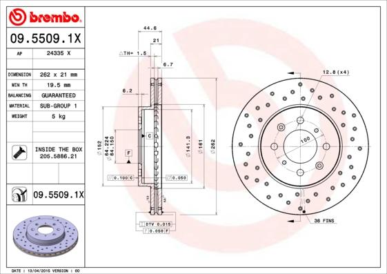 Brembo 09.5509.1X - Тормозной диск autosila-amz.com