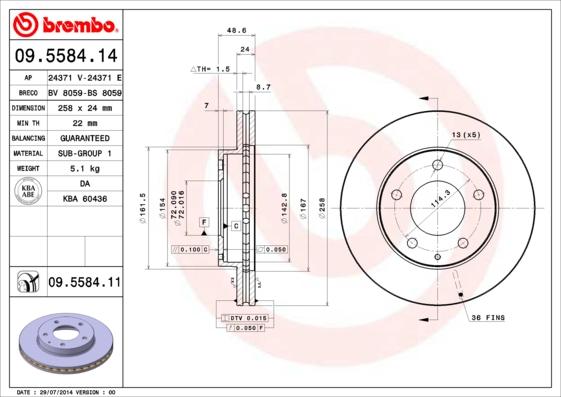 Brembo 09.5584.14 - Тормозной диск autosila-amz.com