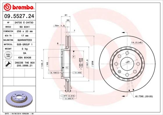 Brembo 09.5527.24 - Тормозной диск autosila-amz.com