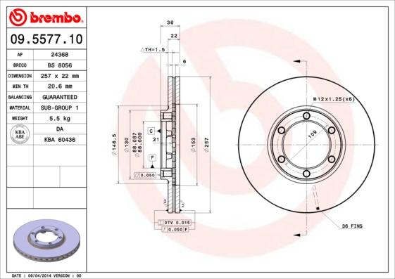 Brembo 09.5577.10 - Тормозной диск autosila-amz.com