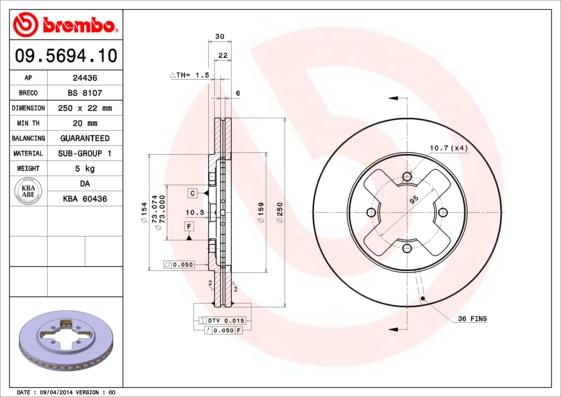 Brembo 09.5694.10 - Тормозной диск autosila-amz.com