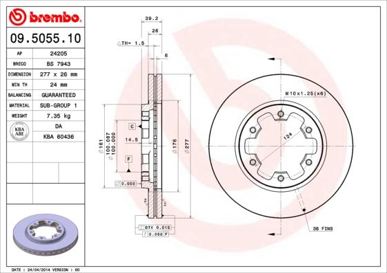 Brembo 09.5055.10 - Тормозной диск autosila-amz.com