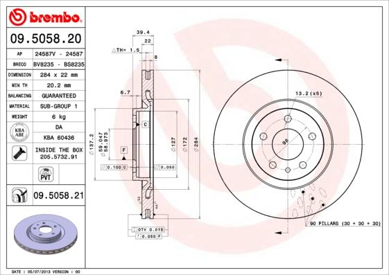 Brembo 09.5058.21 - Тормозной диск autosila-amz.com