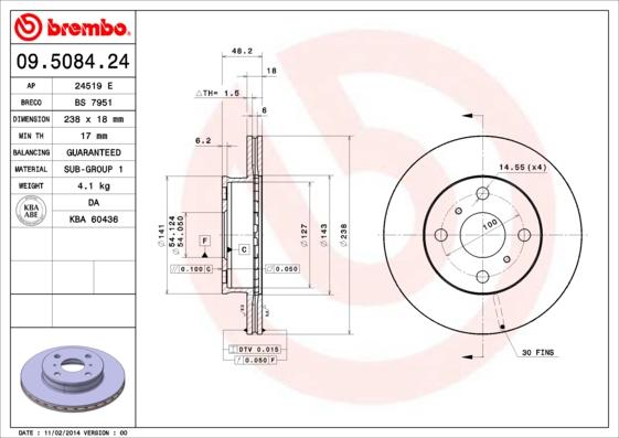 Brembo 09.5084.24 - Тормозной диск autosila-amz.com