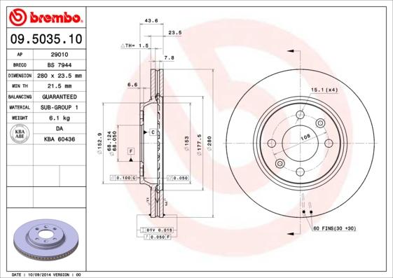 Brembo 09.5035.10 - Тормозной диск autosila-amz.com