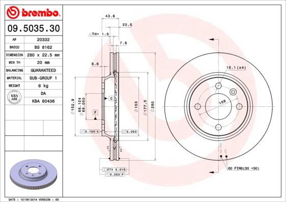 Brembo 09.5035.30 - Тормозной диск autosila-amz.com