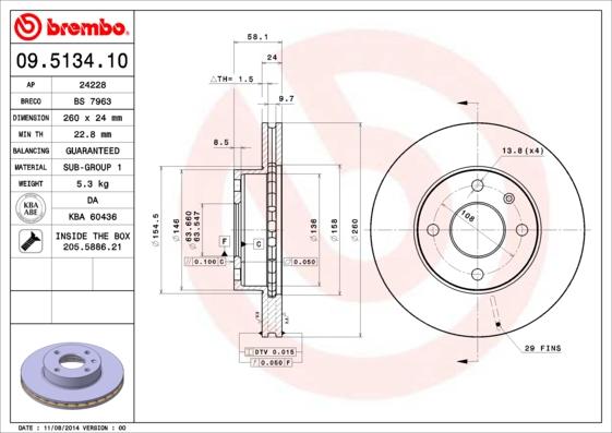 Brembo 09.5134.10 - Тормозной диск autosila-amz.com