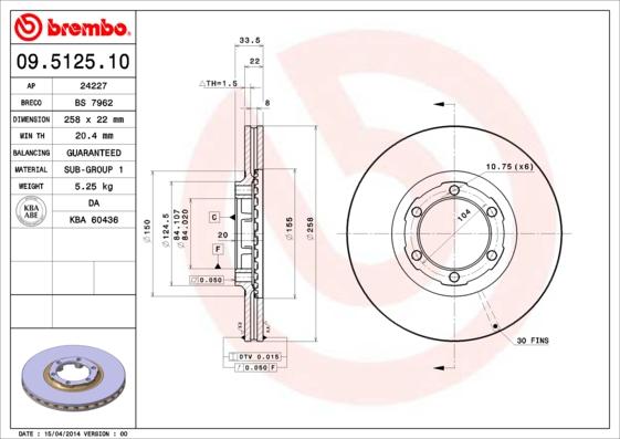 Brembo 09.5125.10 - Тормозной диск autosila-amz.com