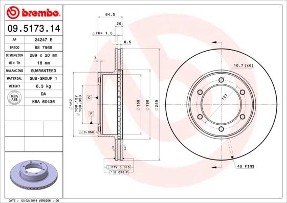 Brembo 09.5173.14 - Тормозной диск autosila-amz.com