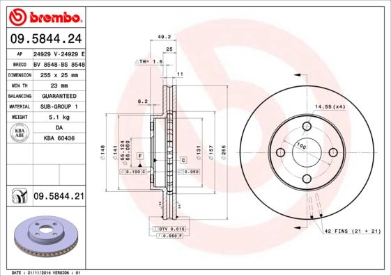 Brembo 09.5844.21 - Тормозной диск autosila-amz.com