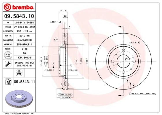 Brembo 09.5843.11 - Тормозной диск autosila-amz.com