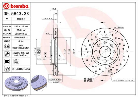 Brembo 09.5843.3X - Тормозной диск autosila-amz.com