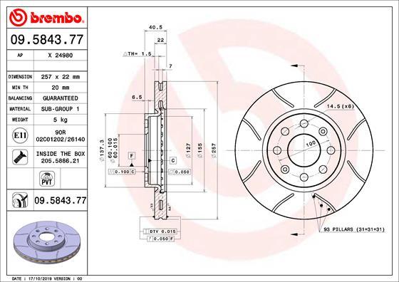 Brembo 09.5843.77 - Тормозной диск autosila-amz.com
