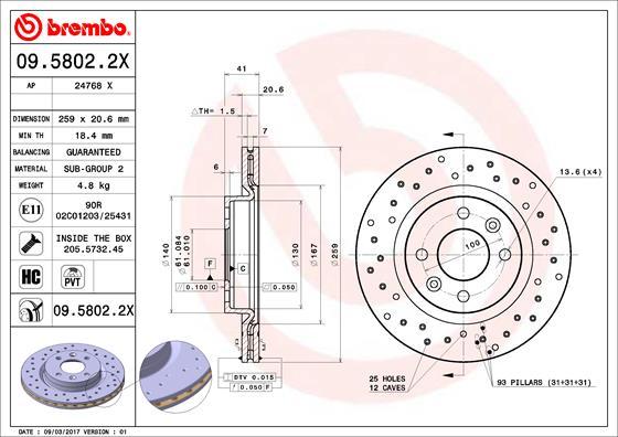 Brembo 09.5802.2X - Тормозной диск autosila-amz.com