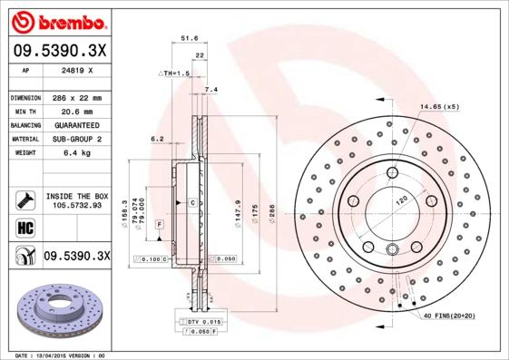Brembo 09.5390.3X - Тормозной диск autosila-amz.com