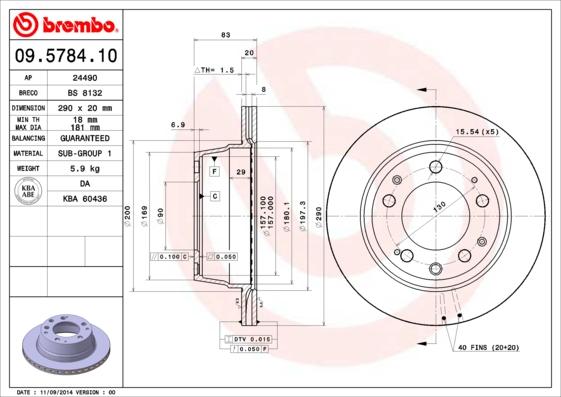 Brembo 09.5784.10 - Тормозной диск autosila-amz.com