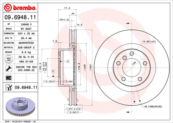 Brembo 09.6948.11 - Тормозной диск autosila-amz.com