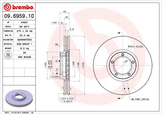 Brembo 09.6959.10 - Тормозной диск autosila-amz.com