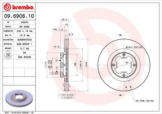 Brembo 09.6908.10 - Тормозной диск autosila-amz.com