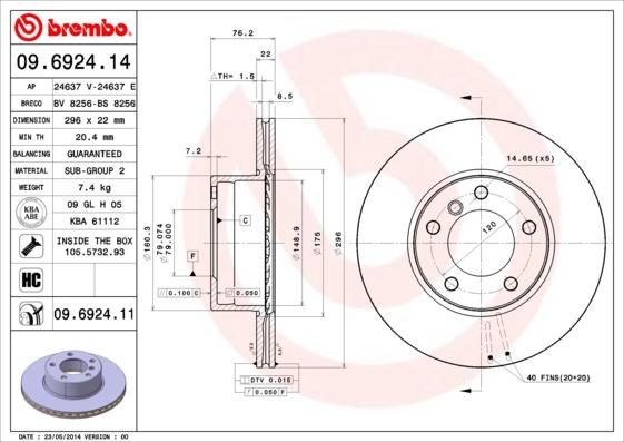 Brembo 09.6924.14 - Тормозной диск autosila-amz.com