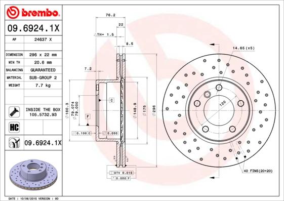 Brembo 09.6924.1X - Тормозной диск autosila-amz.com