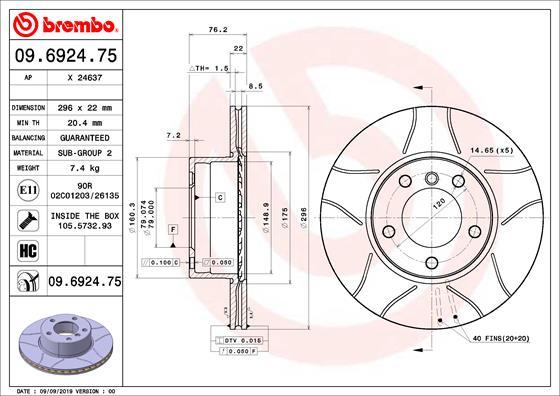 Brembo 09.6924.75 - Тормозной диск autosila-amz.com