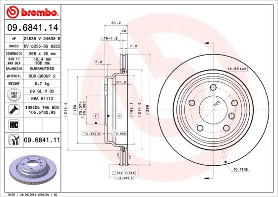 Brembo 09.6841.11 - Тормозной диск autosila-amz.com