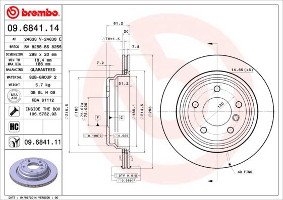 Brembo 09.6841.11 - Диск тормозной задн. с УФ покрытием BMW 5 (E39) 11/95-06/03 / BMW 5 Touring (E39) 09/96-05/04 autosila-amz.com