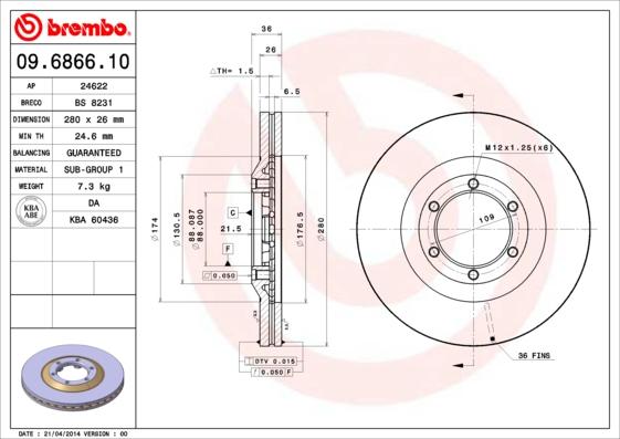 Brembo 09.6866.10 - Тормозной диск autosila-amz.com