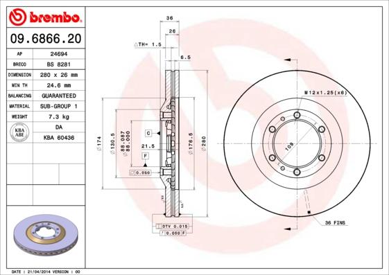 Brembo 09.6866.20 - Тормозной диск autosila-amz.com
