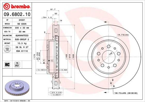 Brembo 09.6802.10 - Тормозной диск autosila-amz.com