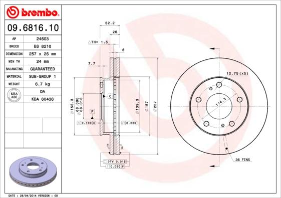 Brembo 09.6816.10 - Тормозной диск autosila-amz.com